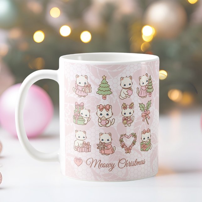Coquette Kawaii Cat Christmas Kaffeetasse (Coquette Kawaii Cat Christmas Coffee Mug)