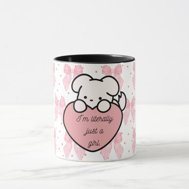 Coquette Kawaii Girly Pink Heart Dog Tasse (Zentrum)