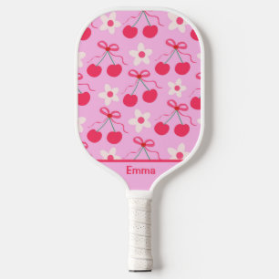 Coquette Kirschen mit roten Bögen und Blume Name Pickleball Schläger