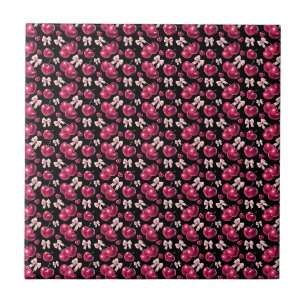 Coquette-Kirschmuster Rosa Schleife Ästhetik Fliese