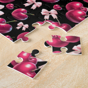 Coquette-Kirschmuster Rosa Schleife Ästhetik Puzzle