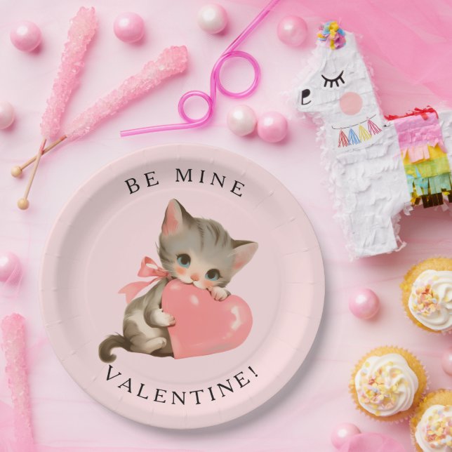 Coquette Kitty Vintage Be Mine Valentine Pappteller (Party)