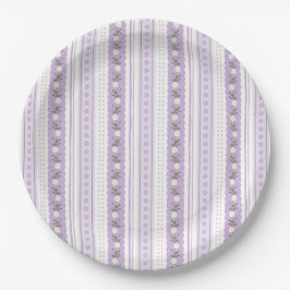 Coquette Lavender Scallop Floral Stripe Pappteller