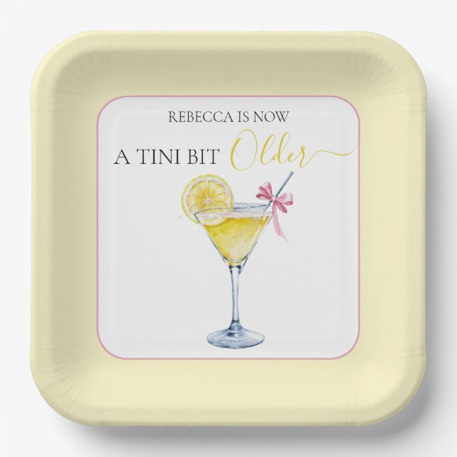 Coquette Lemon Cocktail A Tini Bit Older Birthday Pappteller (Vorderseite)