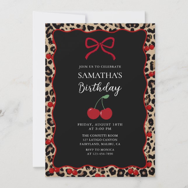 Coquette Leopard Cheetah Girl Birthday Invitation Einladung (Vorderseite)