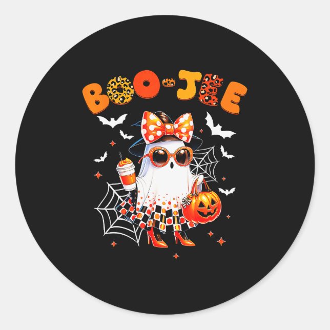 Coquette Leopard Ghost Coffee Boo-jee Halloween Bo Runder Aufkleber (Vorderseite)