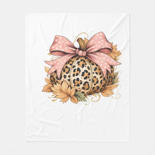 Coquette Leopard Pumpkin with Pink Bow - Glam Fall Fleecedecke (Vorderseite)