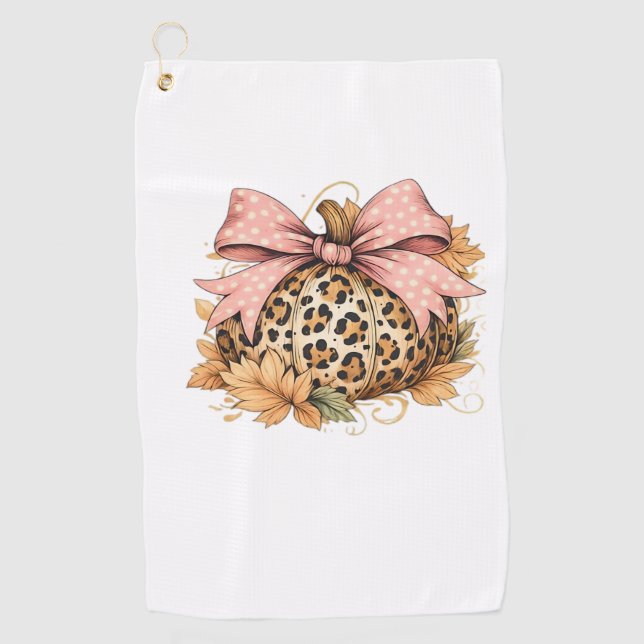 Coquette Leopard Pumpkin with Pink Bow - Glam Fall Golfhandtuch (Vorderseite)