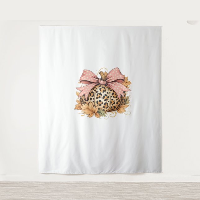Coquette Leopard Pumpkin with Pink Bow - Glam Fall Wandteppich (Vorderseite)