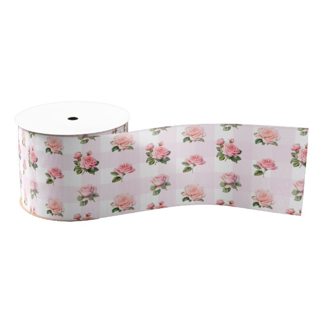 Coquette Light Pink Gingham und Rose Ripsband (Spule)