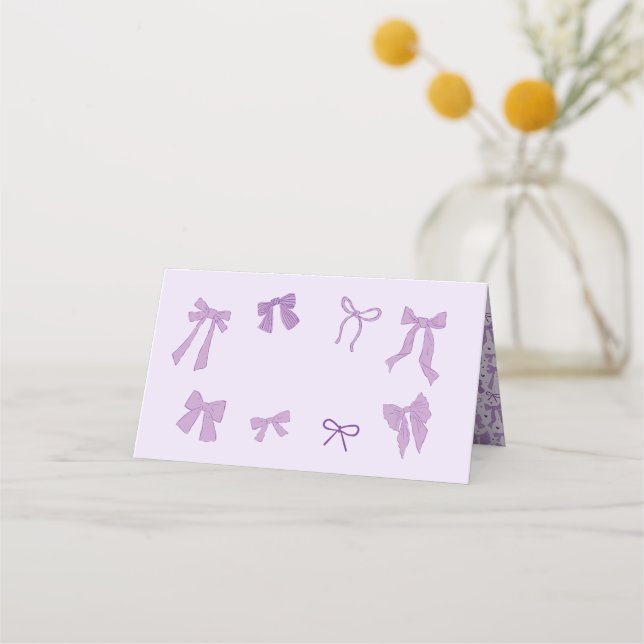 Coquette Lila Bow Thema Party Food Label Platzkarte (Vorderseite)