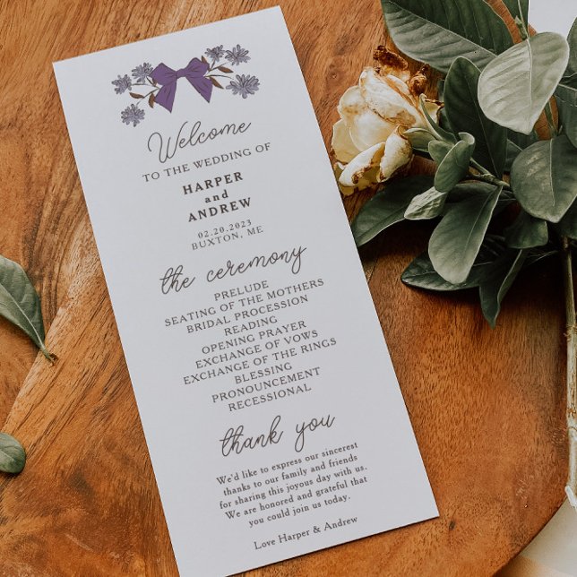 Coquette Lilac Bows Hochzeitsprogramm Programm (Von Creator hochgeladen)