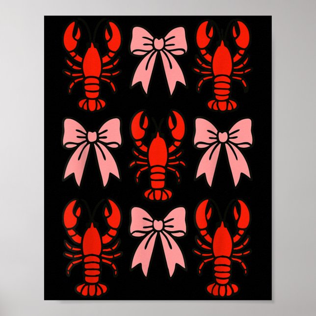 Coquette Lobster Nk Bow Clean Girl Retro Aesthetic Poster (Vorne)