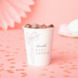 Coquette Long Pink Bow Ribbon Girl Baby Shower Pappbecher