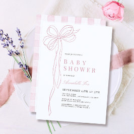 Coquette Long Pink Bow Ribbon Girl Babydusche Einladung