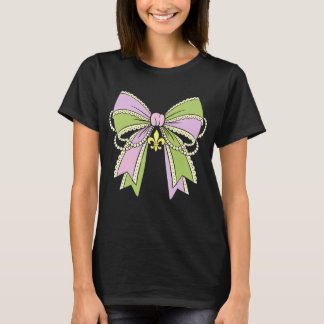 Coquette Mardi Gras Bow Pearls Ribbon Women Girls  T-Shirt