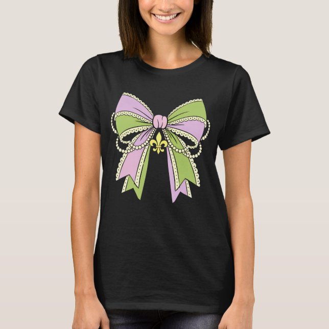 Coquette Mardi Gras Bow Pearls Ribbon Women Girls  T-Shirt (Vorderseite)