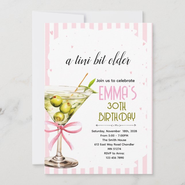 Coquette Martini Geburtstagseinladung Einladung (Vorderseite)