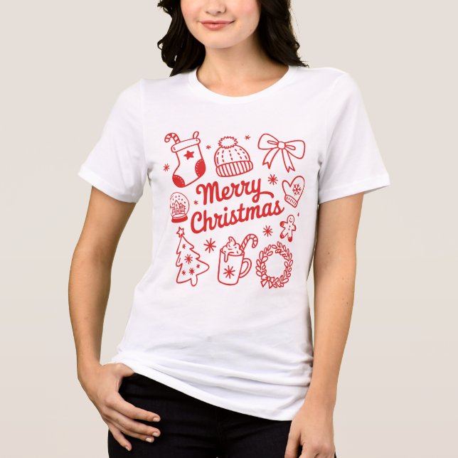 Coquette Merry Christmas Doodles Tree Bow Tri-Blend Shirt (Vorderseite)