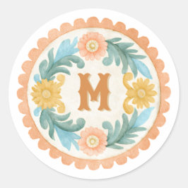 Coquette Mexican Talavera Monogram Runder Aufkleber