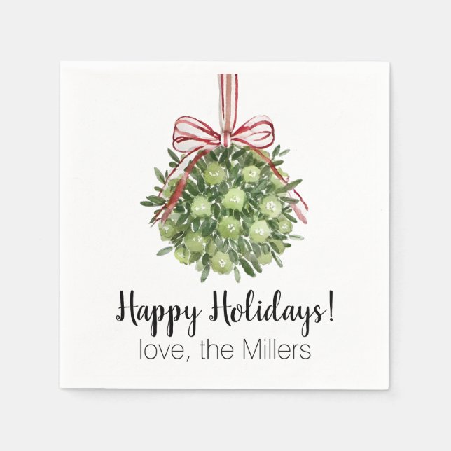 Coquette Mistletoe Watercolor Weihnachten Napkins Serviette (Vorderseite)