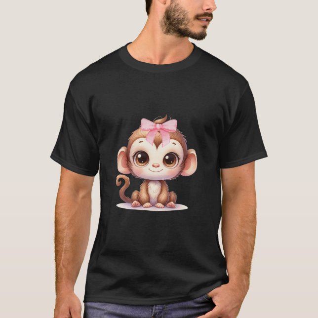 Coquette Monkey Lover Bow Simple Pink Niedlich Gir T-Shirt (Vorderseite)