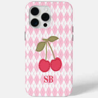 Coquette Monogram Pink Jacquard Pink Cherry iPhone 15 Pro Max Hülle