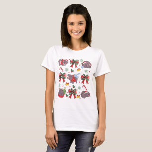 Coquette Moo Deng und Weihnachtsbaum T-Shirt