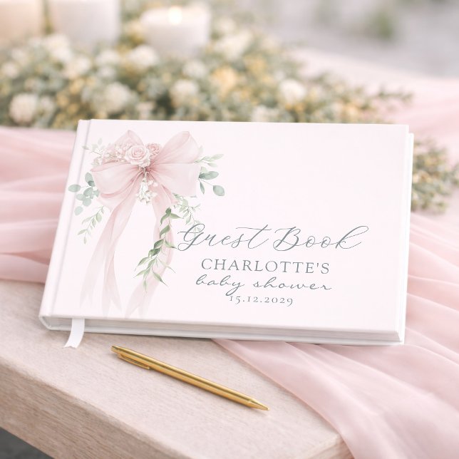 Coquette Neutral Bow Baby Shower Gästebuch (Von Creator hochgeladen)