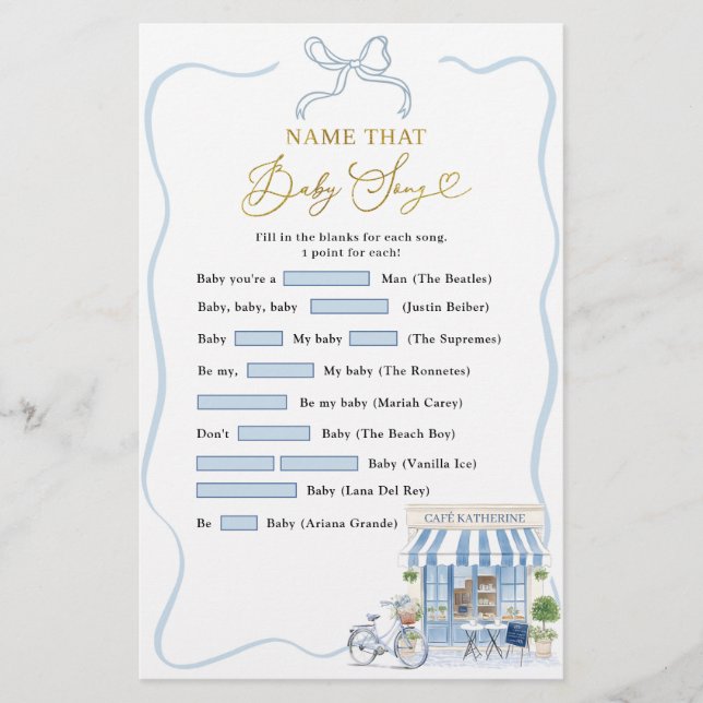 Coquette Parisian Café Name That Baby Song Games (Vorderseite)