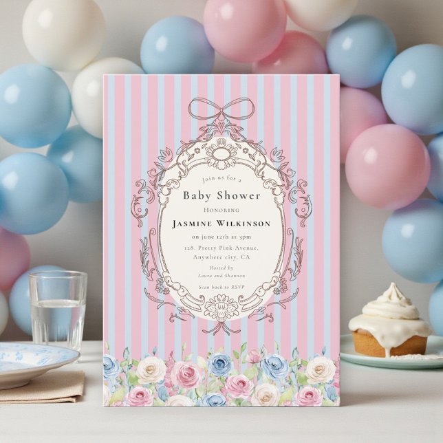 coquette pastel Rose Baby Shower with qr code rsvp Einladung (Von Creator hochgeladen)