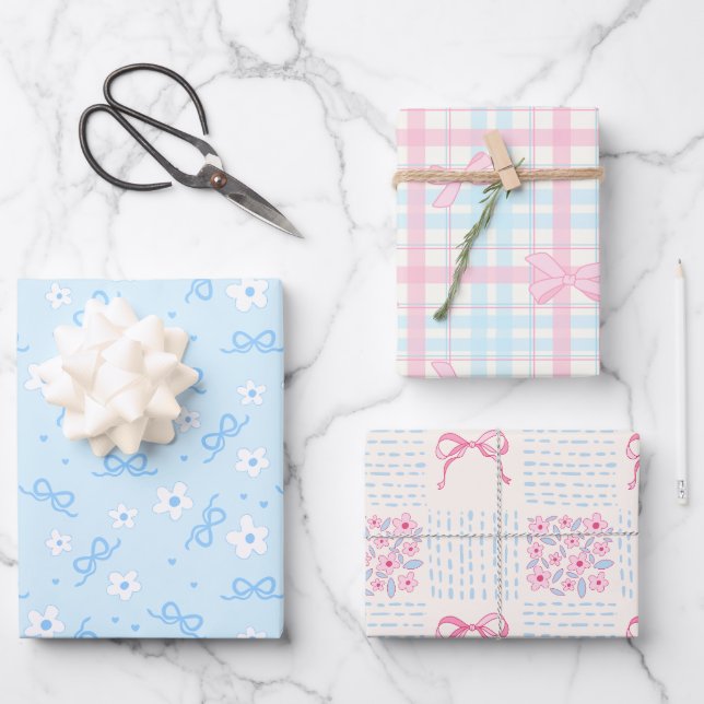 Coquette Pastell Blau Süße Geschenkpapier Set (Vorderseite)
