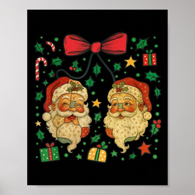 Coquette Patchwork Santa Claus Retro Christmas Fun Poster (Vorne)
