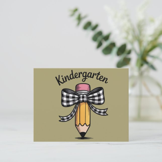 Coquette Pencil Bow Kindergarten Lehrerschule Karte (Stehend Vorderseite)