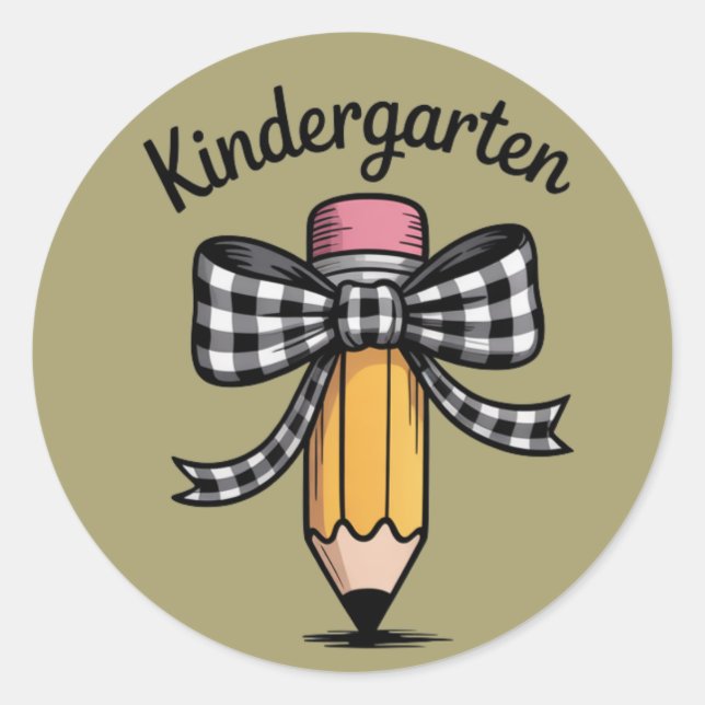 Coquette Pencil Bow Kindergarten Lehrerschule Runder Aufkleber (Vorderseite)