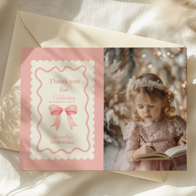 Coquette Pink Aquarellbogen 1. Geburtstag Dankeskarte (Von Creator hochgeladen)