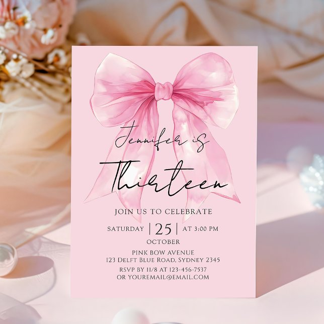 Coquette Pink Bow 13 Birthday Invitation Einladung (Von Creator hochgeladen)