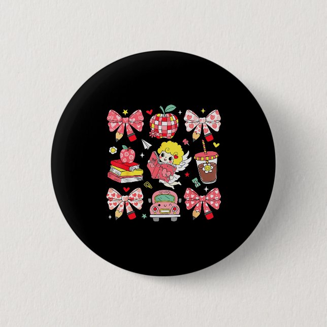 Coquette Pink Bow Apple Teacher Appreciation Valen Button (Vorderseite)