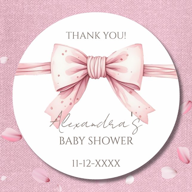 Coquette Pink Bow Babydusche Danke Runder Aufkleber (Von Creator hochgeladen)