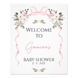 Coquette Pink Bow Blumenblütendusche Begrüßungszei Fotodruck