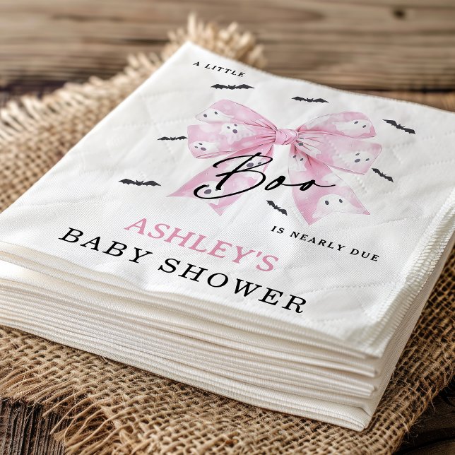 Coquette Pink Bow Boo Babydusche Serviette (Little Boo is Almost Due Baby Shower Paper Napkin, Croquette Pink Bow Halloween Little Boo Napkin)