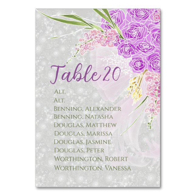 Coquette Pink bow Bouquet Table Assignment Tischnummer (Vorderseite)