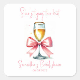 Coquette Pink Bow Brautparty Quadratischer Aufkleber