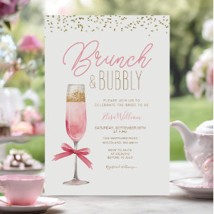 Coquette Pink Bow Brunch & Bubbly Brautparty Einladung