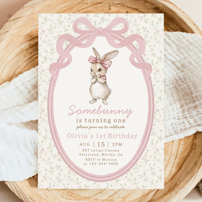 Coquette Pink Bow Bunny Baby Shower Invitation Einladung (Von Creator hochgeladen)