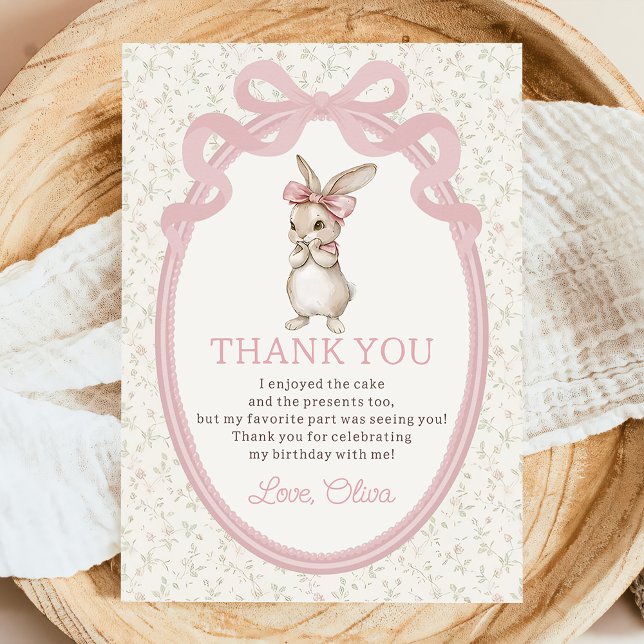 Coquette Pink Bow Bunny Birthday Thank You Card Dankeskarte (Von Creator hochgeladen)