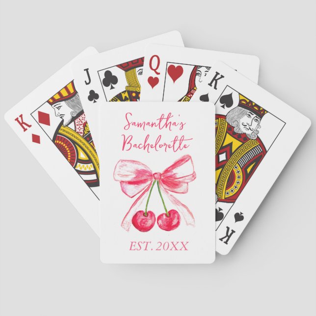 Coquette Pink Bow Cherry Junggeselinnen-Abschied Spielkarten (Rückseite)
