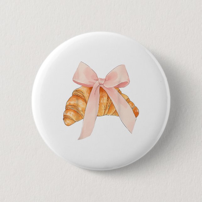 Coquette Pink Bow Croissant Niedlich Backbäcker Ve Button (Vorderseite)