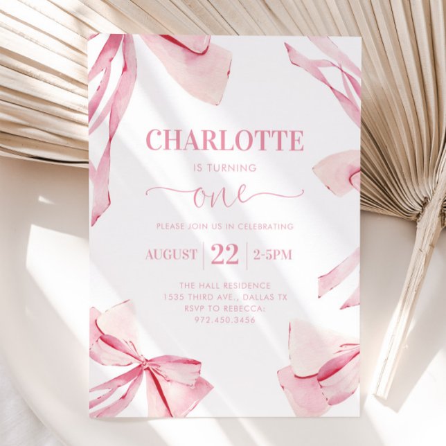 Coquette PINK BOW Einladung zum ersten Geburtstag (Von Creator hochgeladen)