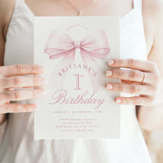 Coquette Pink Bow Erster Geburtstag Einladung